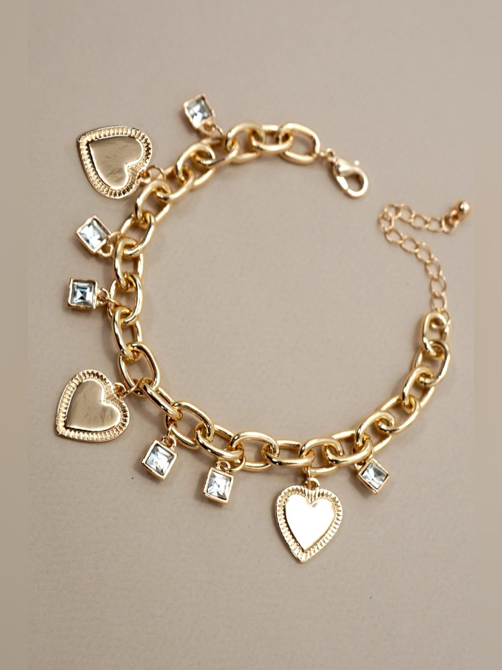 JOSSLYN by Wall to Wall Hearts & Rhinestones Charm Bracelet